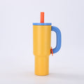 Yellow-blue 40oz Macron Stainless Steel Insulated Tumbler with Handle and Straw - 14.8 x 10.5 x 28 cm Large Capacity Car-Friendly Travel Mug