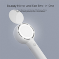 White 2-in-1 Handheld Fan with LED Makeup Mirror - Portable USB Rechargeable Beauty Light Fan with Desktop Base - 3 Speed Quiet Airflow for Travel & Summer