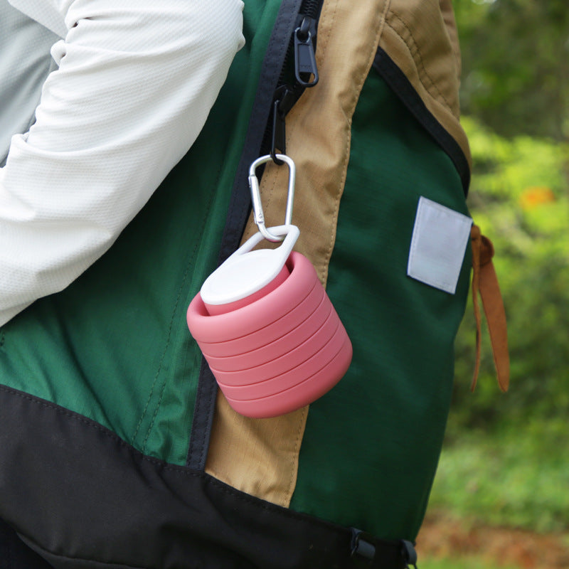 Pink Collapsible Silicone Water Bottle Portable Travel Sports Cup with Carabiner Clip Foldable Design for Camping Hiking & Gym Teal