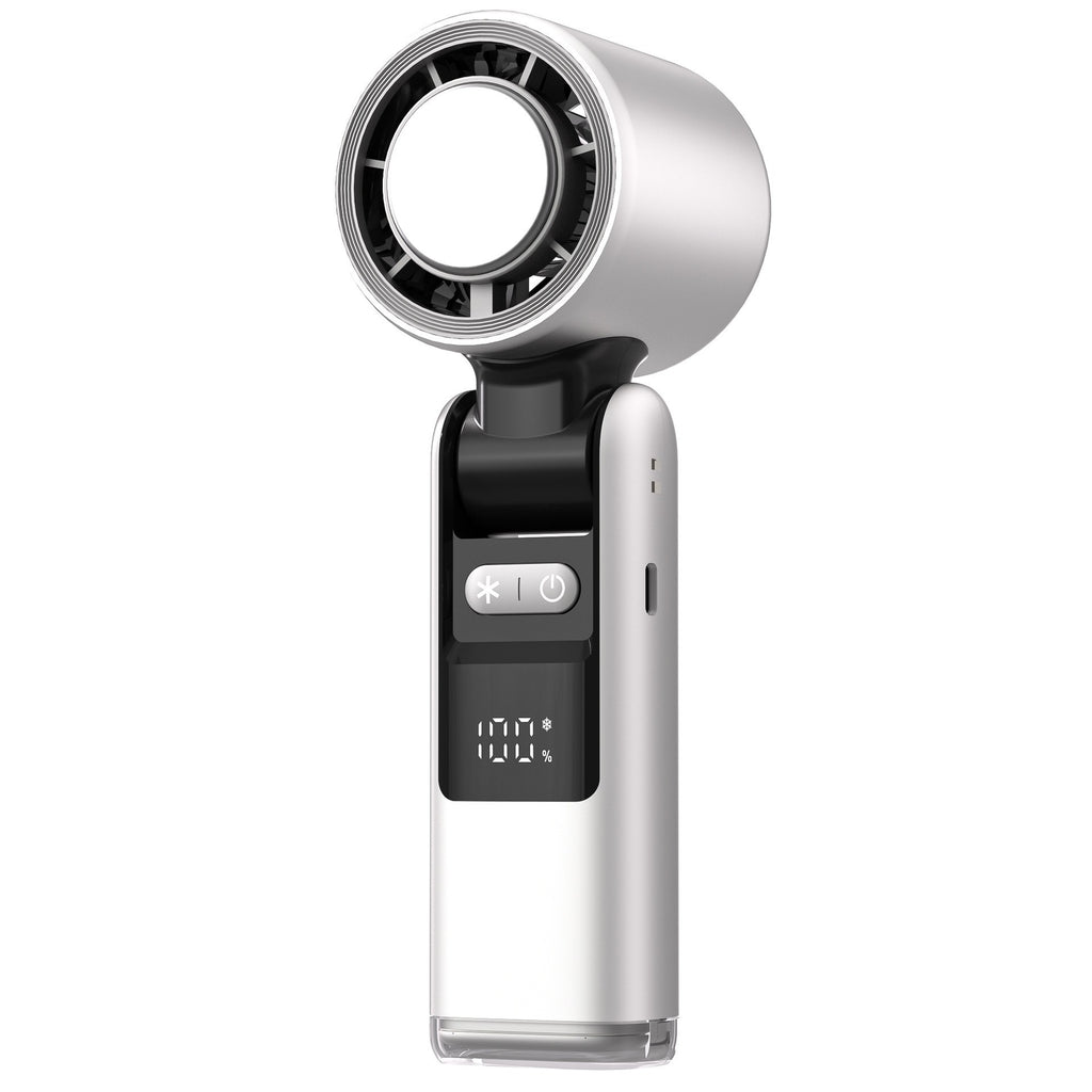 White New 100-Speed Portable Handheld Fan - Rechargeable Folding Turbo Mini USB Fan with Superconducting Cooling