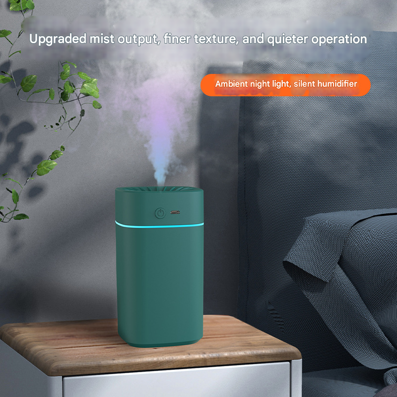 Green 2-in-1 Ultrasonic Air Humidifier with 7-Color LED Night Light - Quiet Desktop Mini Humidifier for Home, Office, Bedroom