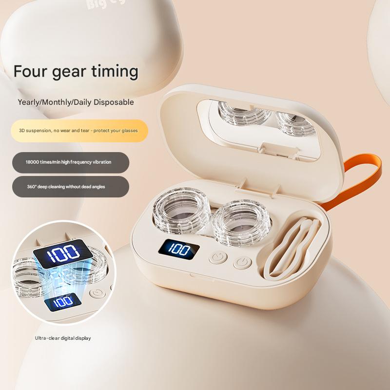 Portable Ultrasonic Contact Lens Cleaner Automatic Washer Case with LED Display Mirror 4 Timer Modes Type-C Rechargeable Ideal for Travel