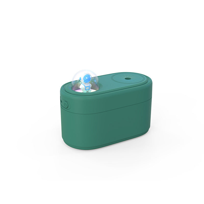 Green Rechargeable Mini Astronaut Air Humidifier USB Desktop Cool Mist Humidifier with 7-Color LED Night Light for Bedroom and Office