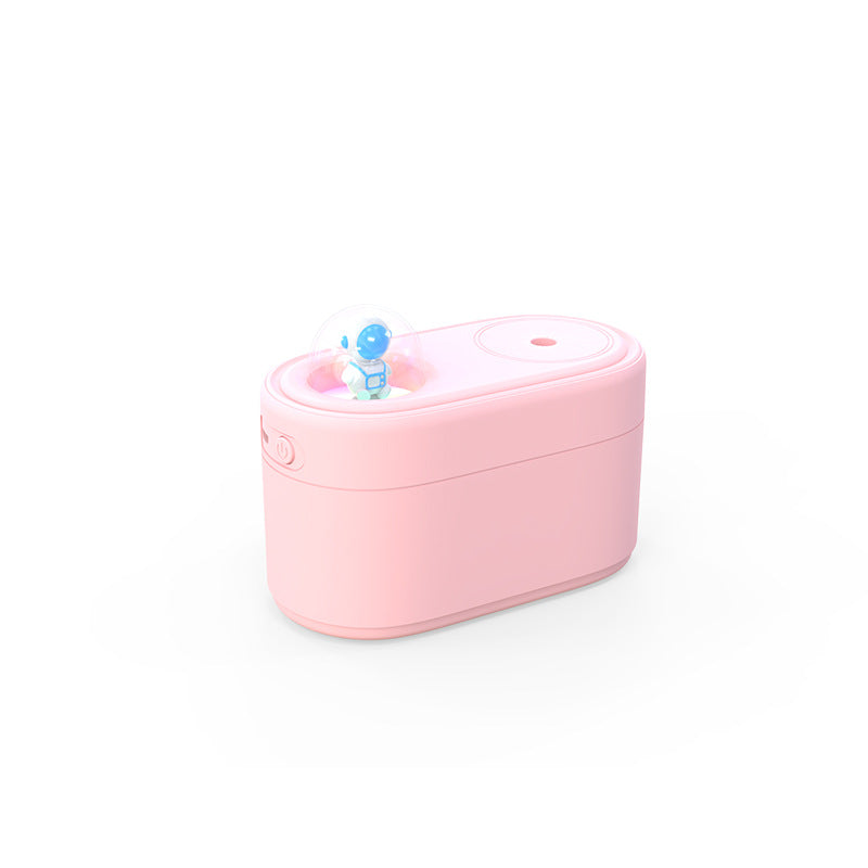 Pink Rechargeable Mini Astronaut Air Humidifier USB Desktop Cool Mist Humidifier with 7-Color LED Night Light for Bedroom and Office