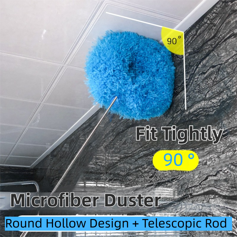 2-Pack Orange Telescopic Electrostatic Duster with 360° Hollow Ring Design - Fan Blade Cleaner, High Reach Dust Removal, Multi-Purpose