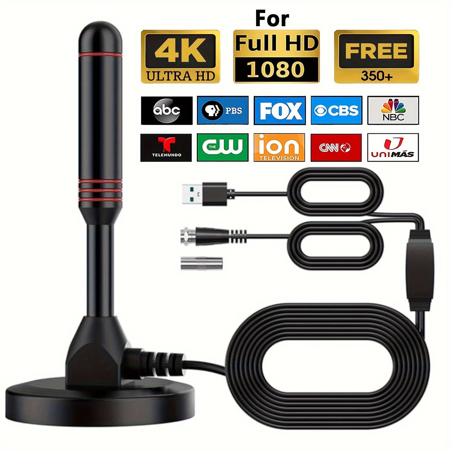 Digital HDTV Antenna with 5M Cable & Signal Booster for 4K High Gain 37dBi Reception - 360° Omnidirectional Indoor/Outdoor Antenna Compatible with DVB-T/T2, ATSC, ISDB-T