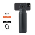 Black 24oz Stainless Steel Insulated Water Bottle With 90° Adjustable Vertical/Horizontal Magnetic Phone Holder - Ringo Style Magnetic Lid Sport Flask