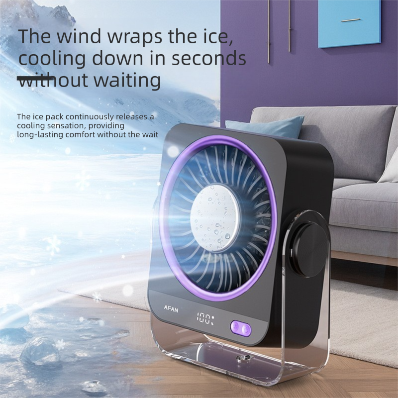 Grey Portable Semiconductor Cooling Desk Fan USB Type-C Rechargeable 5 Speeds Digital Display Silent Operation Wall-Mountable Air Circulator for Local Home and Office Spaces