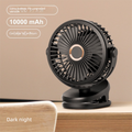 Black 10000mAh Portable Clip on Fan with 720 Degree Rotation 4 Speeds for Stroller Kitchen Office Desk Quiet Rechargeable Cooling Solution for Local Homes