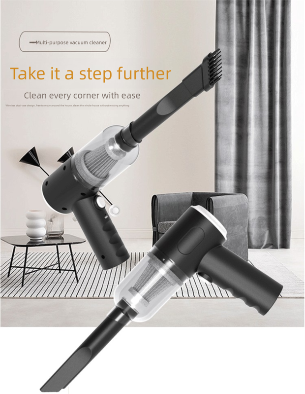 Black 3-in-1 Portable Cordless Mini Vacuum Cleaner Handheld Air Duster & Blower USB Rechargeable Kit for Car Interior Home Office Keyboard Pet Hair