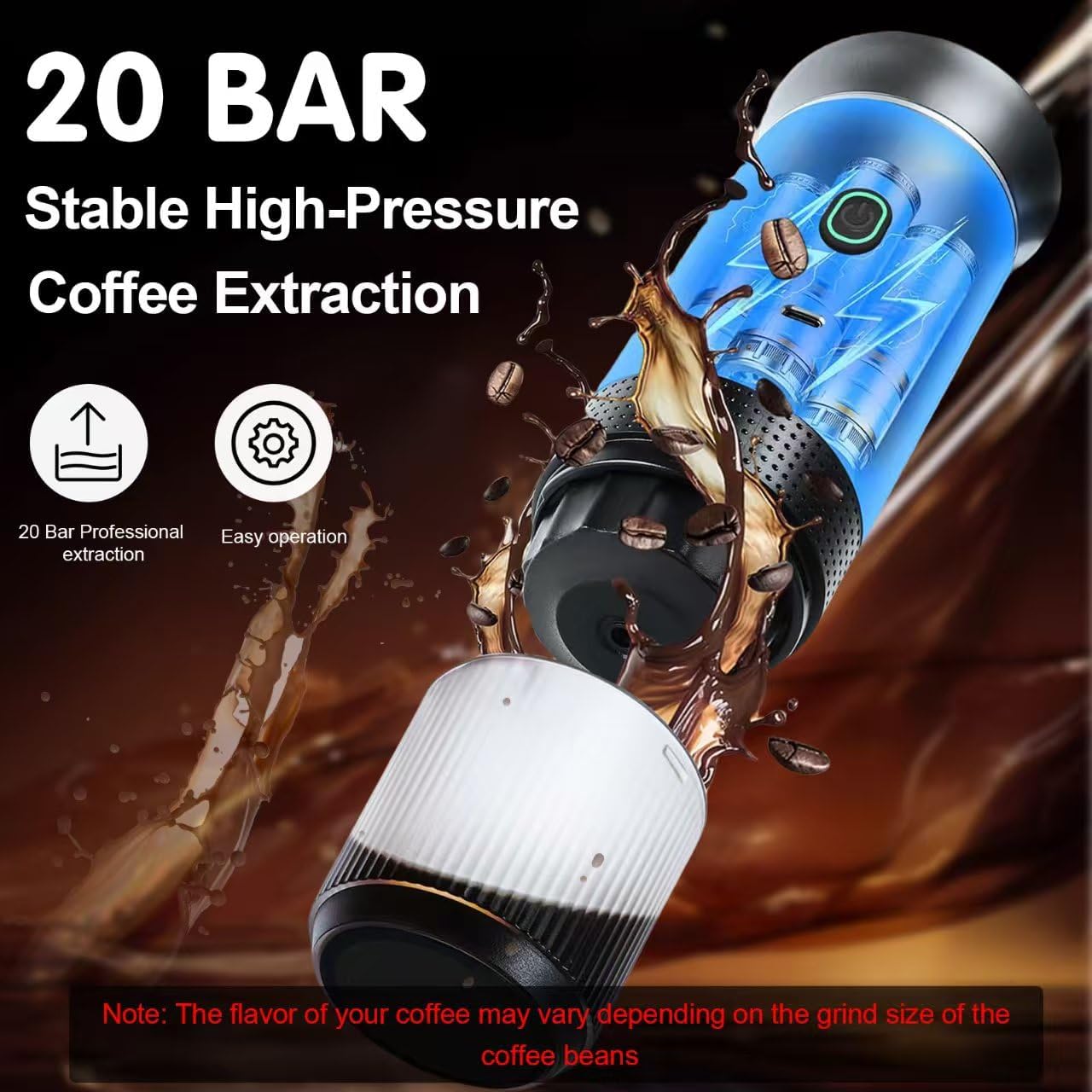 Grey 3-in-1 Portable Espresso Maker with Self-Heating and One-Touch Cold Hot Brew - Smart Digital Display & 20Bar High Pressure for Rich Crema