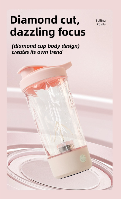 500ML Green Portable Diamond Electric Shaker - Strong Vortex Stirring, Dual Temperature Endurance & Self-Cleaning for Protein Powder Coffee