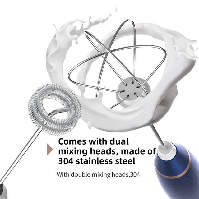 Wood Grain Wireless 3-Speed Milk Frother & Egg Whisk with Dual Mixing Heads & Hidden Hook - Handheld USB Rechargeable Foam Maker for Coffee, Cream & Baking