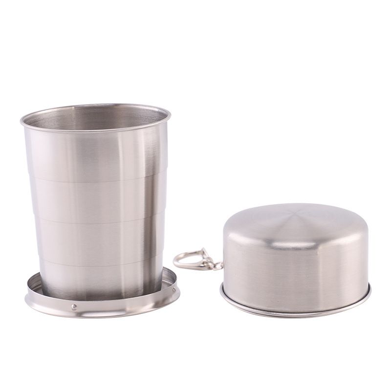 Collapsible Travel Cup 250ml Stainless Steel Telescopic Keychain Camping Silver