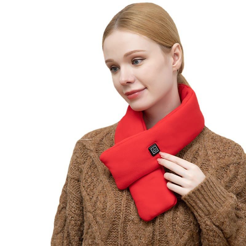 Red USB Powered Graphene Rapid Heated Scarf - 80 x 10 CM Washable Winter Thermal Wrap with 3-Level Temp for Cervical Support & Pain Relief