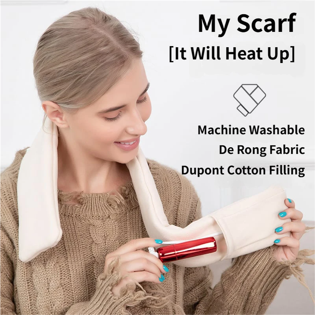 Yellow USB Powered Graphene Rapid Heated Scarf - 80 x 10 CM Washable Winter Thermal Wrap with 3-Level Temp for Cervical Support & Pain Relief