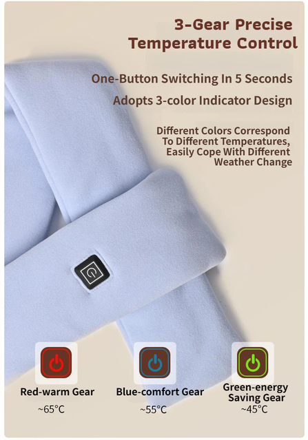 Black USB Powered Graphene Rapid Heated Scarf - 80 x 10 CM Washable Winter Thermal Wrap with 3-Level Temp for Cervical Support & Pain Relief