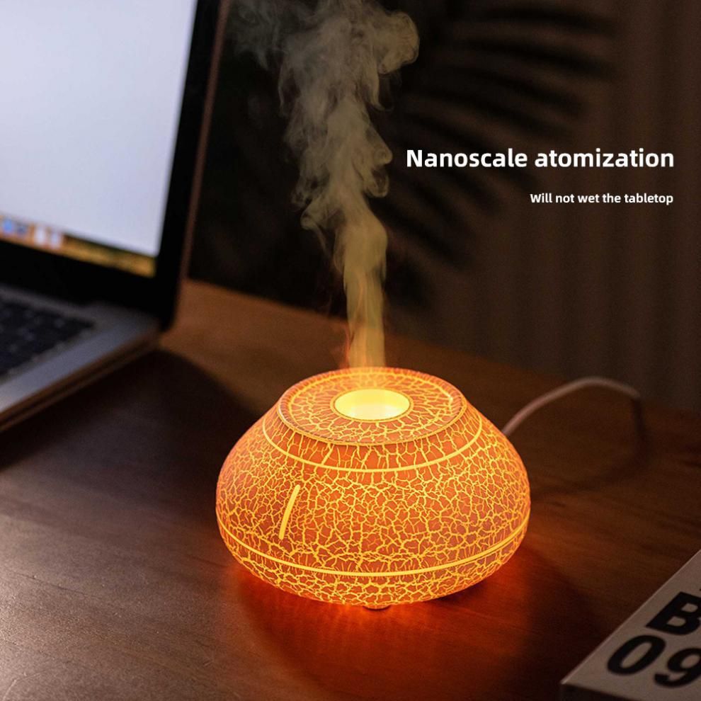 Wood Grain 7-Color Flame Ultrasonic Nano Mist Humidifier & Diffuser - Type-C Powered Realistic Fire Effect Mood Lamp for Home & Office
