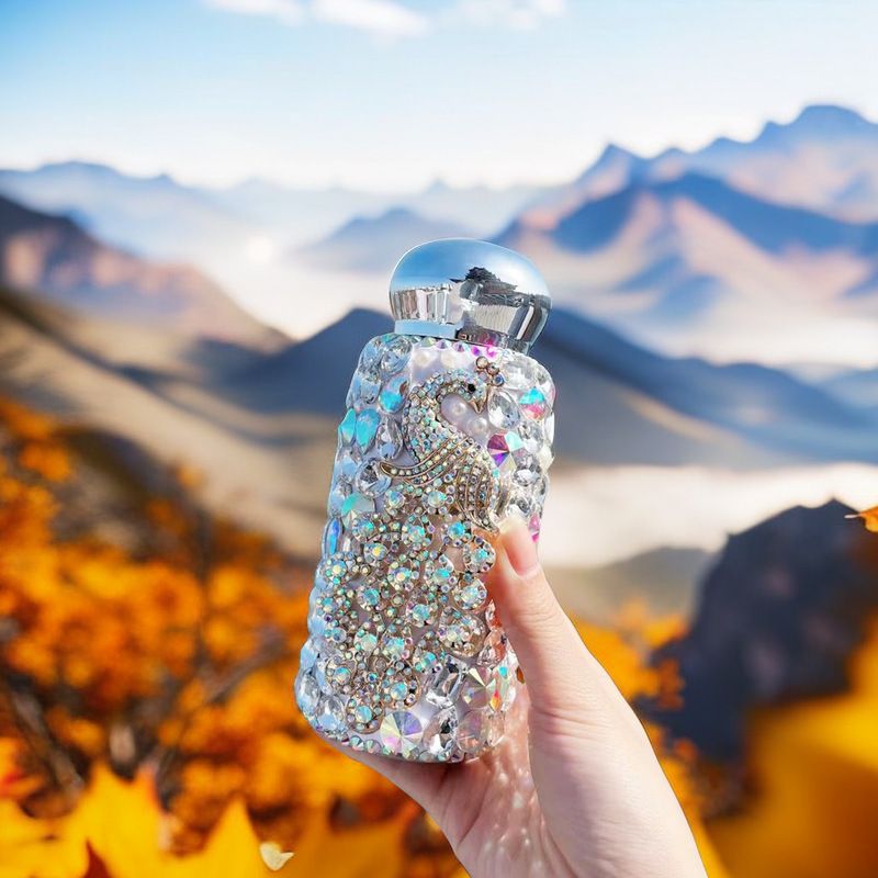 Rhinestone Insulated Bottle 260ml Stainless Bling Mug Peacock White