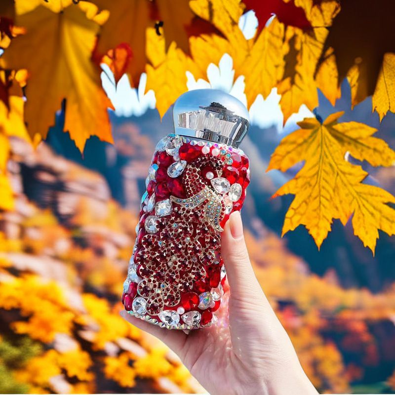 Rhinestone Insulated Bottle 260ml Stainless Bling Mug Peacock Red