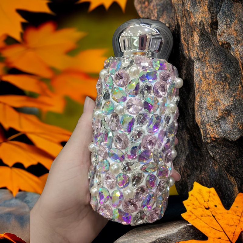 Rhinestone Insulated Bottle 260ml Stainless Bling Mug Square Crystal Pink
