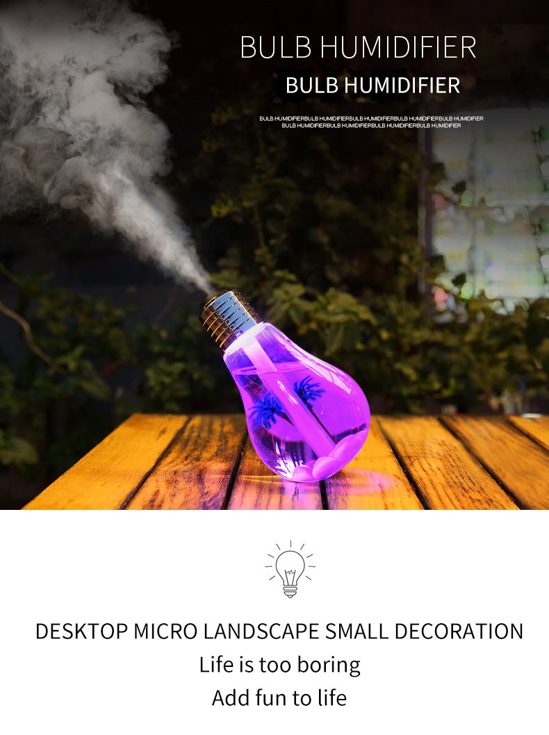2-piece Silvery Bulb-Shaped Mini Humidifier – 400ml Ultrasonic Air Moisturizer with 7-Color LED Night Light & Silent Operation – Desktop Decor for Bedroom, Office & Nursery