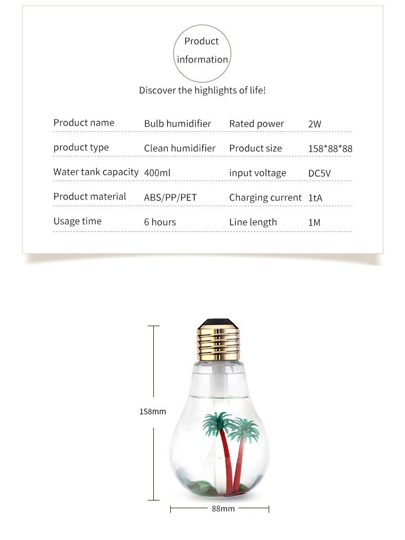 2-piece Silvery Bulb-Shaped Mini Humidifier – 400ml Ultrasonic Air Moisturizer with 7-Color LED Night Light & Silent Operation – Desktop Decor for Bedroom, Office & Nursery