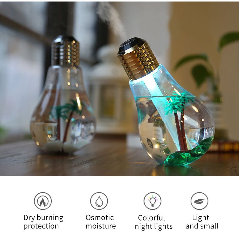 2-piece Golden Bulb-Shaped Mini Humidifier – 400ml Ultrasonic Air Moisturizer with 7-Color LED Night Light & Silent Operation – Desktop Decor for Bedroom, Office & Nursery