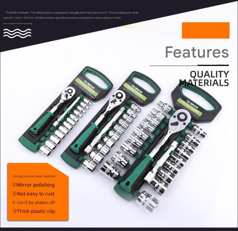 Green 14-Piece 1/4-Inch Drive 24-Tooth Ratchet & Socket Set — High-Carbon Steel, Mirror-Polished Socket Wrench Tool Kit — Automotive Repair Tool Set with Quick-Release Ratchet — Ideal for Car Maintenance, Mechanical Repairs, and DIY Projects