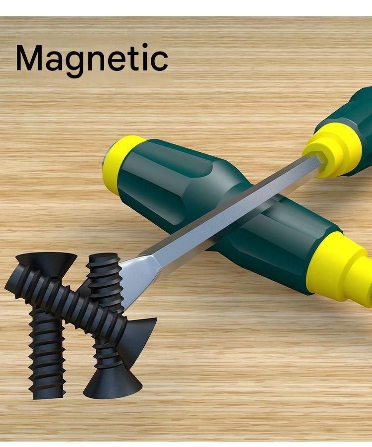 2-piece Green One 6-inch Phillips screwdriver and one 6-inch flathead screwdriver  Impact-Resistant Magnetic Screwdriver with Through-Tang Shaft — Chrome Vanadium Steel Bit, Ergonomic Non-Slip Handle — Ideal for Automotive Repair, Machinery Maintenance, F