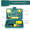 Green 11 Piece Set -Multi-Purpose Home & Car Tool Kit -  Durable Blow-Molded Case, Utility Knife, Tape Measure, Pliers, Hammer, Screwdrivers, Allen Keys - Compact Emergency Repair Set for DIY and Auto Maintenance
