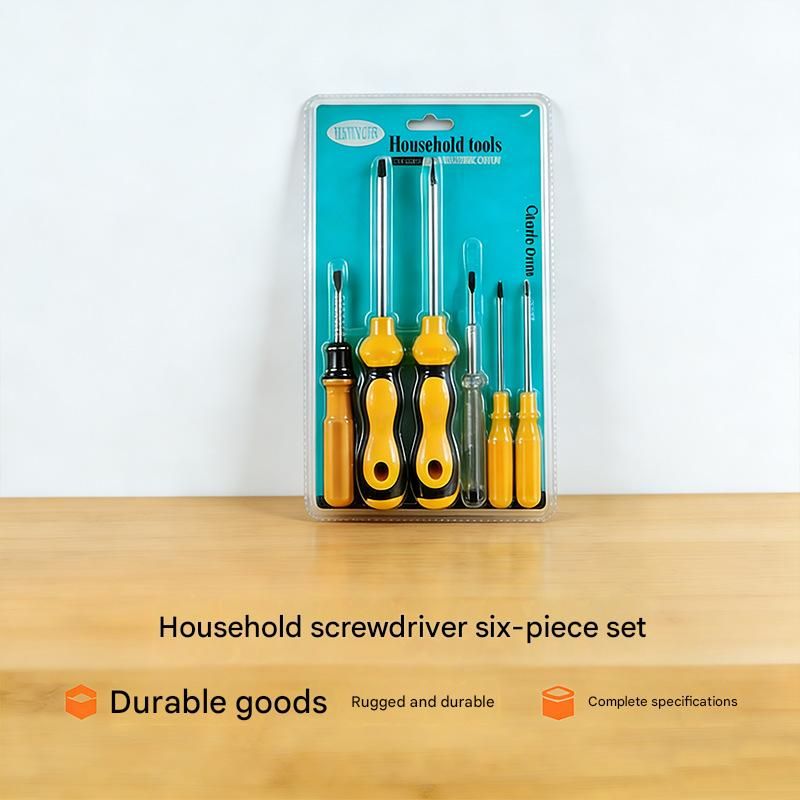 Yellow 6-Piece Household Screwdriver Set – Carbon Steel Tips, Plastic Shafts, Includes Voltage Tester – Durable & Ergonomic DIY Repair Kit for Home Use