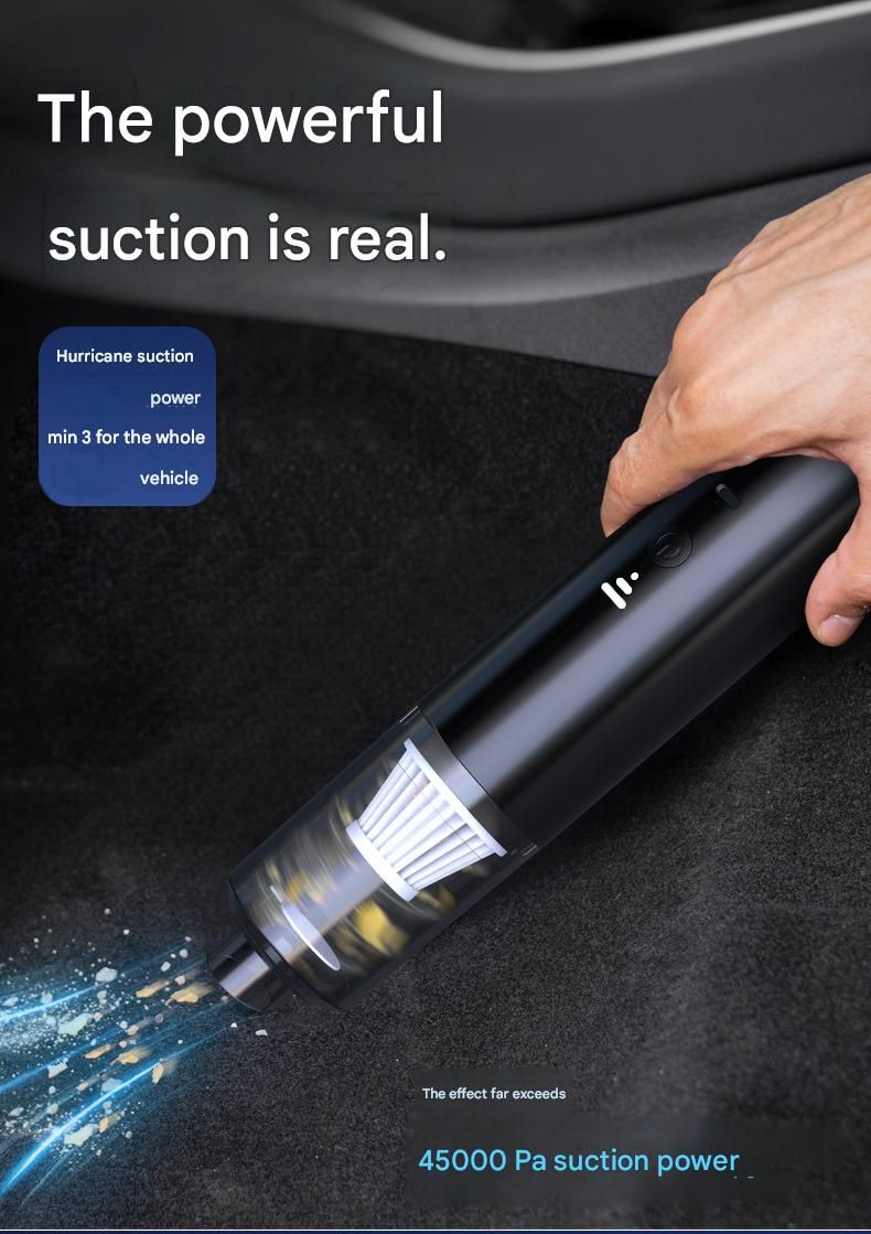 Black 3.7V Wireless Handheld Car Vacuum Cleaner - 45000Pa Strong Suction, HEPA Filter, Type-C Rechargeable, Low Noise <60dB, Blower & Vacuum for Car Interior, Home, Pet Hair, Keyboard