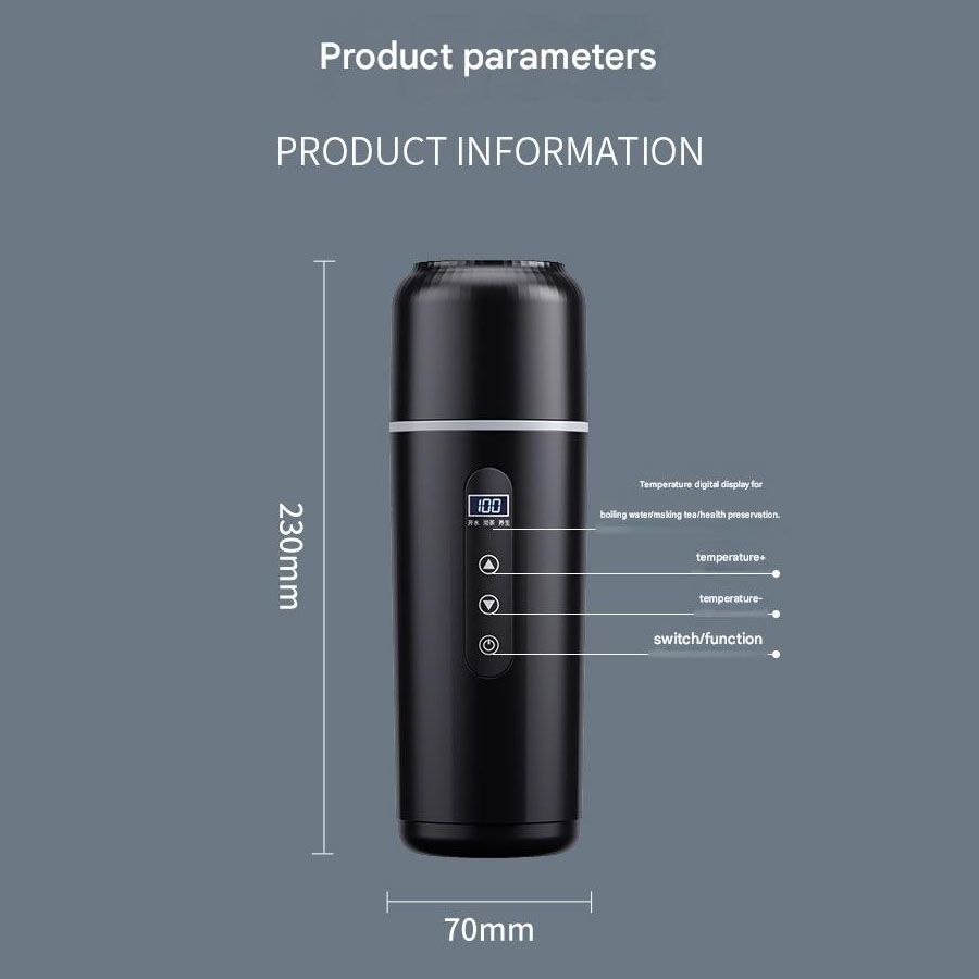 Car Electric Kettle 12V 24V USB 500ml Smart Temp Control Travel Boiler Black