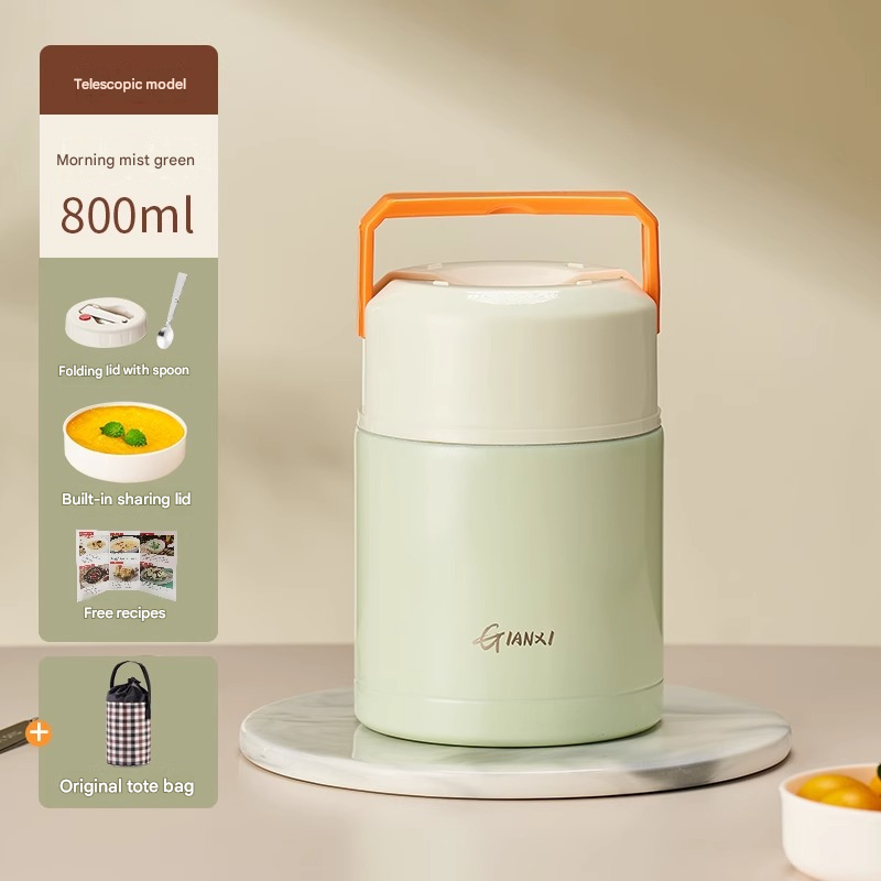 Thermal Food Jar 800ml Insulated Stainless Soup Lunch Pot Retractable Green