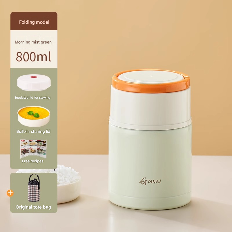 Thermal Food Jar 800ml Stainless Steel Insulated Soup Lunch Pot Foldable Green