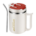 Insulated Coffee Mug 500ml Stainless Steel Cup Phone Stand Lid Straw White Red
