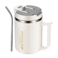 Insulated Coffee Mug 500ml Stainless Steel Cup Phone Stand Lid Straw White Grey