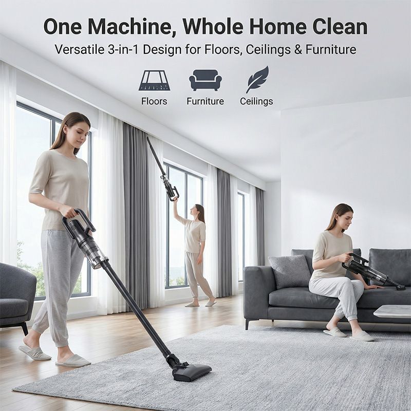 White Cordless Handheld Vacuum Cleaner with 5 Brush Attachments & LED Light for Home Car - 18KPA Strong Suction, Portable Typec Charging, Battery Digital Display, One Touch Emptying Dust Cup and Cyclone Dust Separation