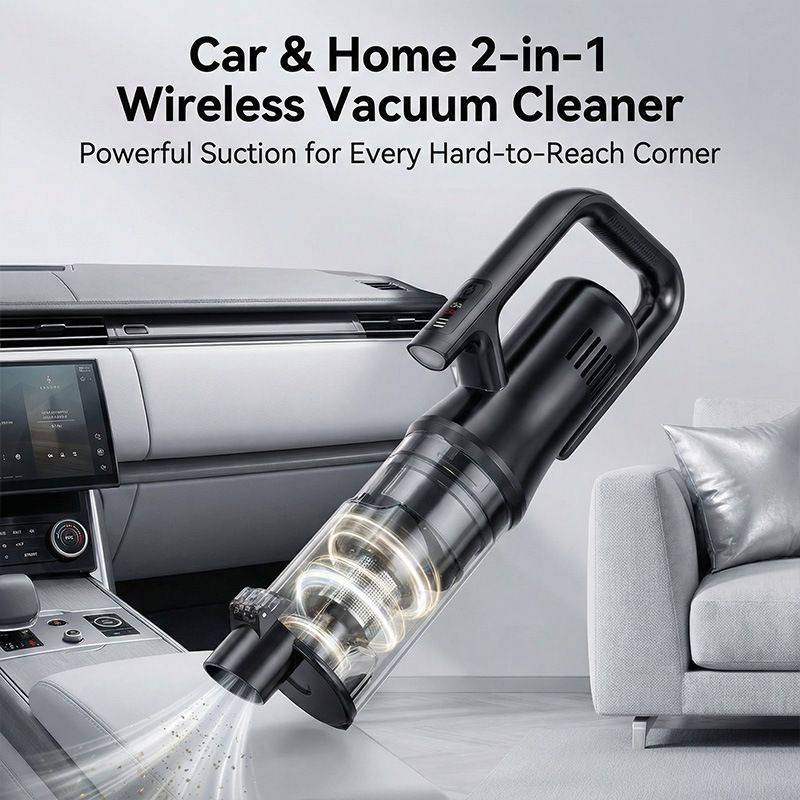 White Cordless Handheld Vacuum Cleaner with 5 Brush Attachments & LED Light for Home Car - 18KPA Strong Suction, Portable Typec Charging, Battery Digital Display, One Touch Emptying Dust Cup and Cyclone Dust Separation
