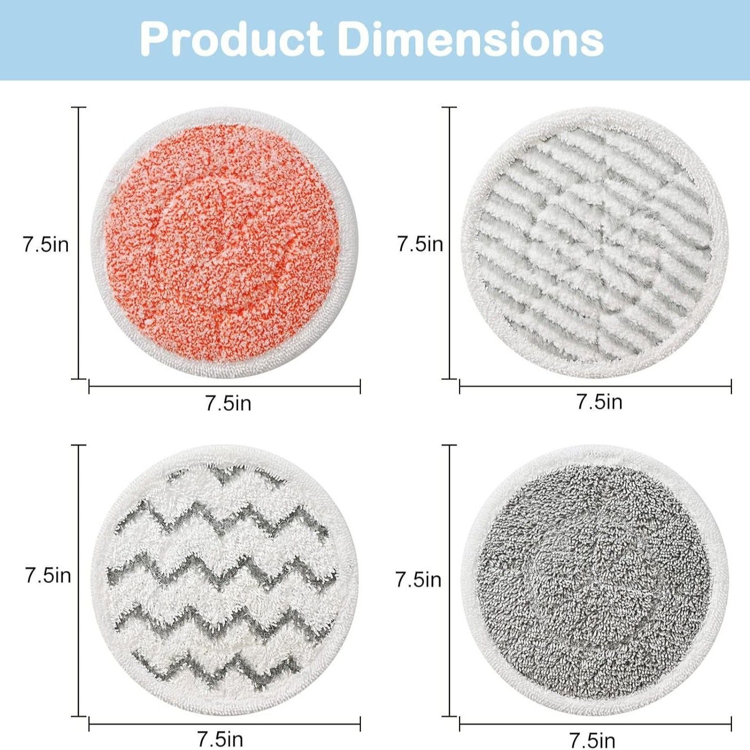 Style 2 Shark Steam Dual-Head Mop Replacement Pads 8 Pack - 7.5 Inch Reusable Round Microfiber Scrubbing Pads Compatible with Shark S7000, S7201, S8001, S8201, S7001, S7000AMZ, S7001TGT, S7005, S7020