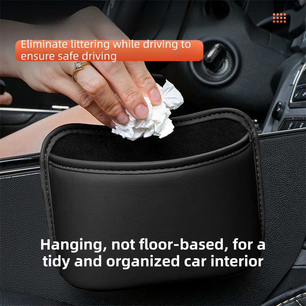Grey White Waterproof Leather Car Hanging Storage Organizer with Back Clip 14.5 x 10.5CM – Mutifunctional Car Trash Bin Cup Holder Phone Storage Pocket for Seat Back, Door & Center Console