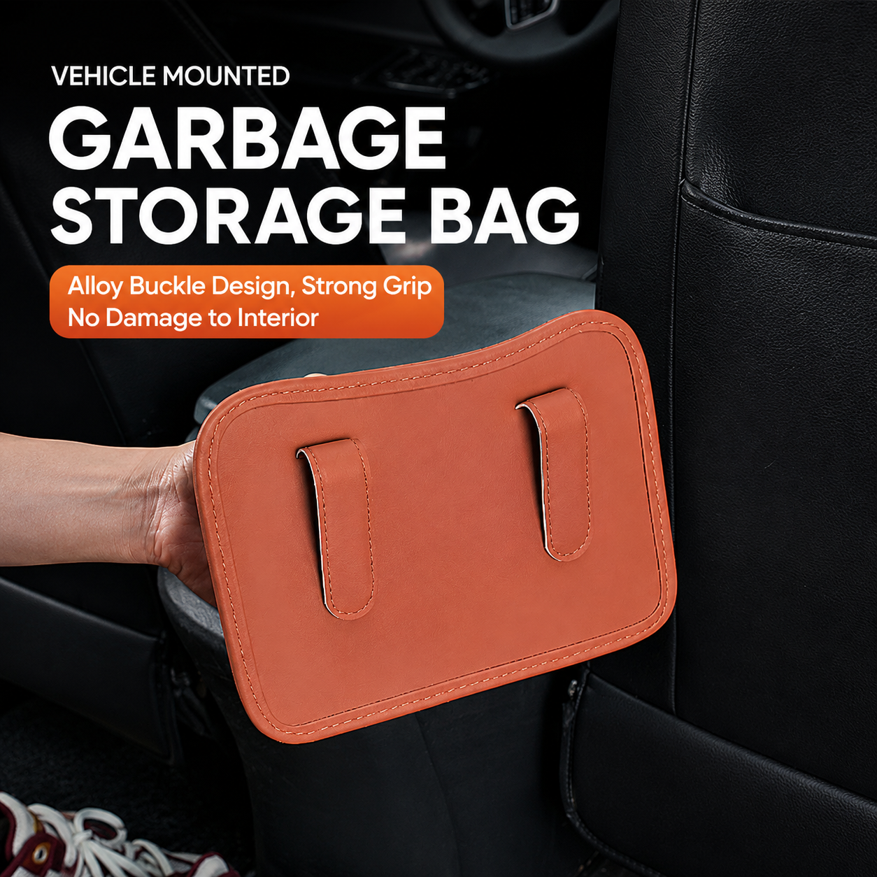 Coffee Waterproof Leather Car Hanging Storage Organizer with Back Clip 14.5 x 10.5CM – Mutifunctional Car Trash Bin Cup Holder Phone Storage Pocket for Seat Back, Door & Center Console