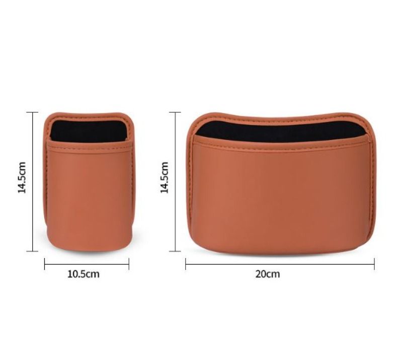 Coffee Waterproof Leather Car Hanging Storage Organizer with Back Clip 20 x 14.5CM – Mutifunctional Car Trash Bin Cup Holder Phone Storage Pocket for Seat Back, Door & Center Console