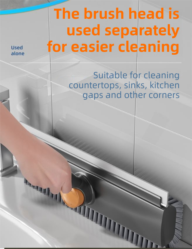 Grey and Orange 360°Rotating Detachable V-Shaped Floor Scrub Brush for Indoor & Outdoor Use – 3-in-1 Groove Corner Gap Cleaning Tool with Silicone Squeegee, 134CM Stainless Steel Telescopic Handle and Collection Clip