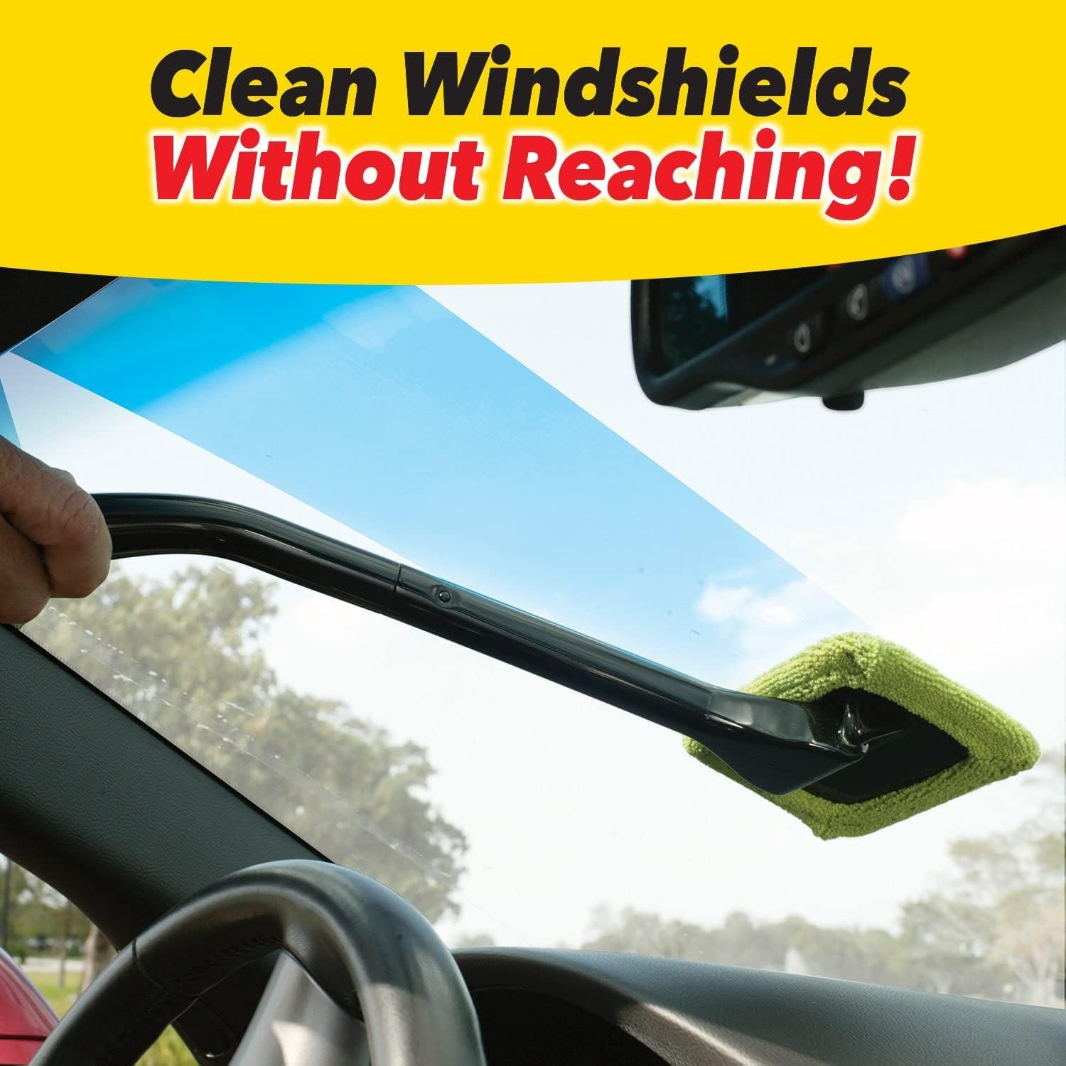 Car Windshield Rotating Defogger Cleaner Brush with 2 Washable Microfibre Pads, Spray Bottle and Detachable Handle for Home Car Fog Dust Stain Removal