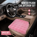 Winter Car Seat Cushion + Plush Steering Wheel Cover Set Fluffy 38cm Pink