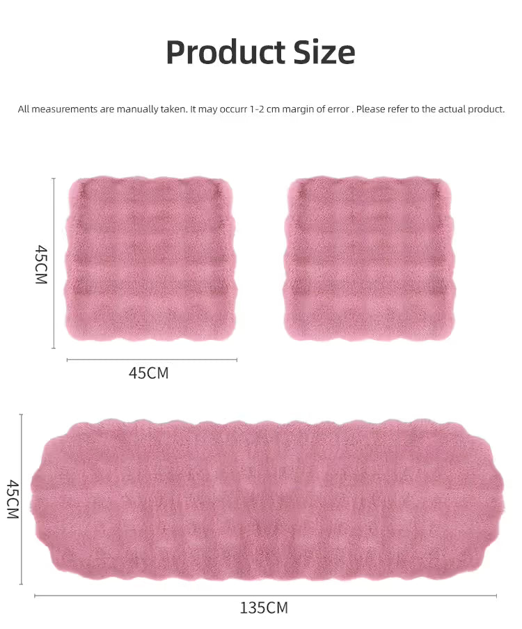 Winter Car Seat Cushion + Plush Steering Wheel Cover Set Fluffy 38cm Pink