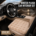 Winter Car Seat Cushion + Plush Steering Wheel Cover Set Fluffy 38cm Khaki