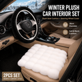 Winter Car Seat Cushion + Plush Steering Wheel Cover Set Fluffy 38cm White